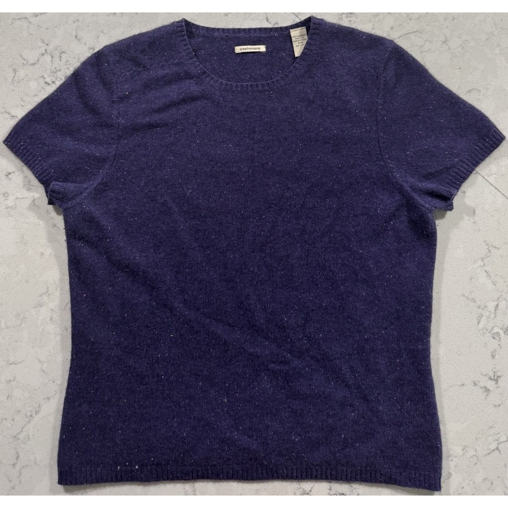 Valerie Stevens Vintage Cashmere Short Sleeve Sweater Purple Petite Medium PM